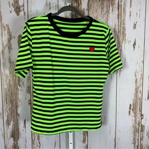Vibrant Striped Women's Tee - Black and Neon Green. Size XL. Excellent condition